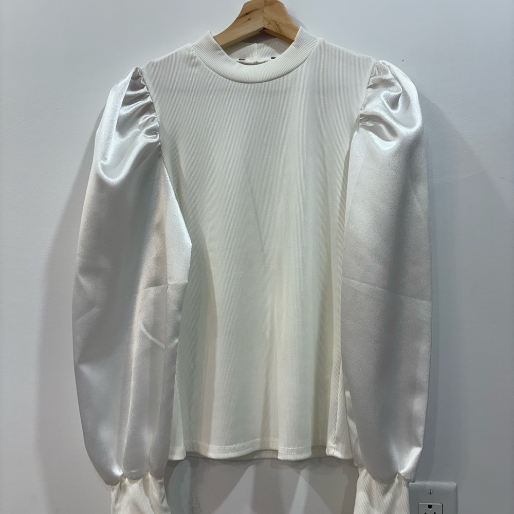 Elegant White Silk Puff Sleeve Top